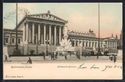 AK Wien, Reichsrats-Palast mit Parlaments-Brunnen