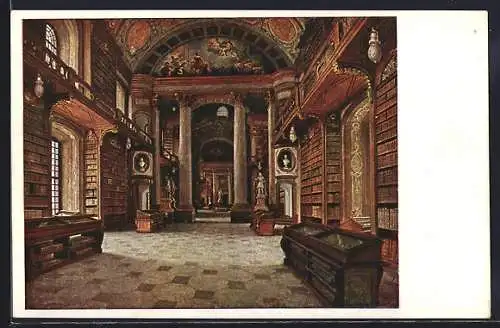 Künstler-AK Wien, ehem. Hofburg, Prunksaal der Nationalbibliothek, Innenansicht