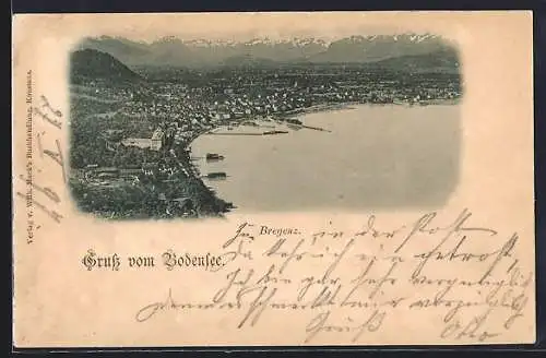 AK Bregenz /Bodensee, Teilansicht mit Bergen