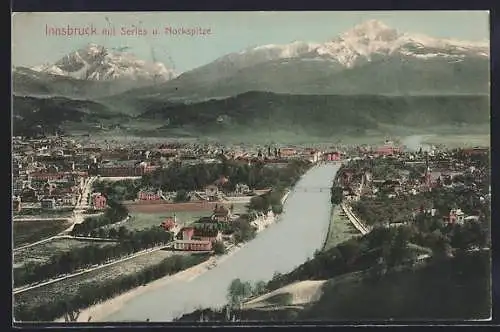 AK Innsbruck, Teilansicht mit Serles und Nockspitze