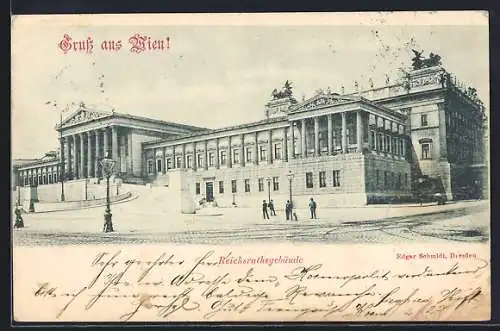AK Wien, Reichsratsgebäude mit Strassenpartie