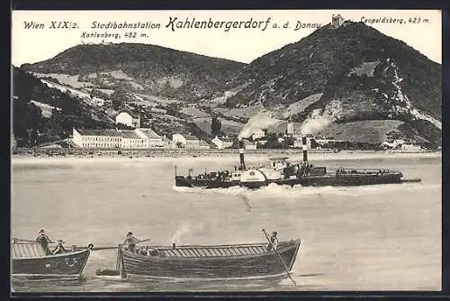 AK Kahlenbergerdorf a. d. Donau, Leopoldsbergund Dampfer Ludwig in Fahrt