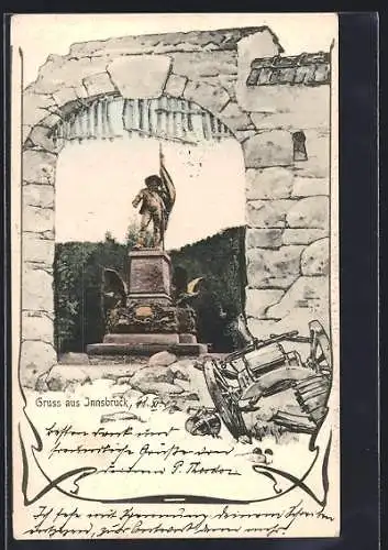 AK Innsbruck, Andreas Hofer-Denkmal durch Tor gesehen, Passepartout