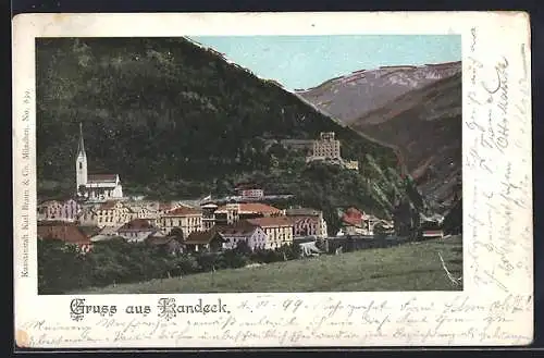 AK Landeck, Ortstotale mit blick zur Kirche