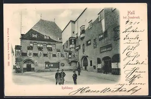 AK Hall bei Innsbruck, Rathaus mit Strassenpartie