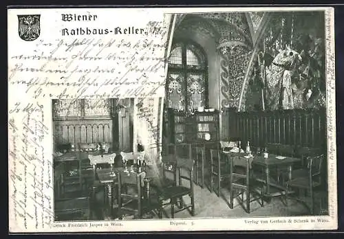 AK Wien, Gasthaus Rathaus-Keller, Innenansicht