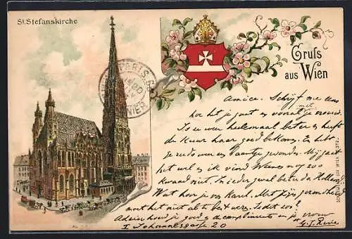 Lithographie Wien, St. Stefanskirche und Wappen
