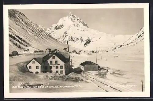 AK Galtür /Tirol, Paznaun, Gasthof Alpenrose mit Ballunspitze