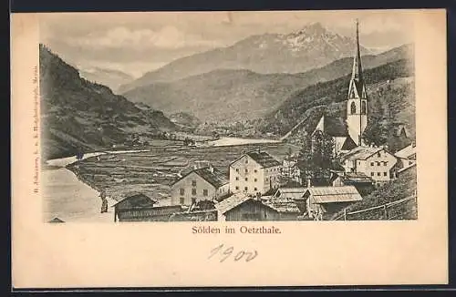 AK Sölden im Oetzthale, Teilansicht mit Kirche
