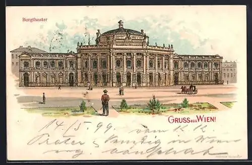 Lithographie Wien, Strassenpartie am Burgtheater