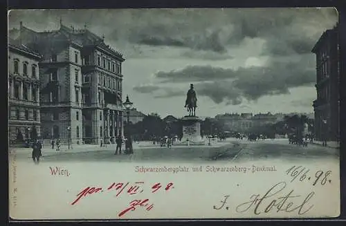 Mondschein-AK Wien, Schwarzenbergplatz und Schwarzenberg-Denkmal