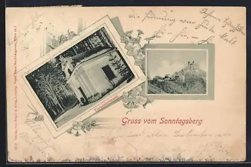 AK Sonntagsberg, Türkenbrunnen, Ortspartie mit Kirche