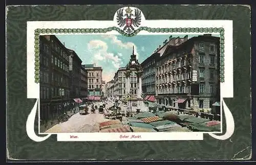 AK Wien, Hoher Markt mit Geschäften und Denkmal