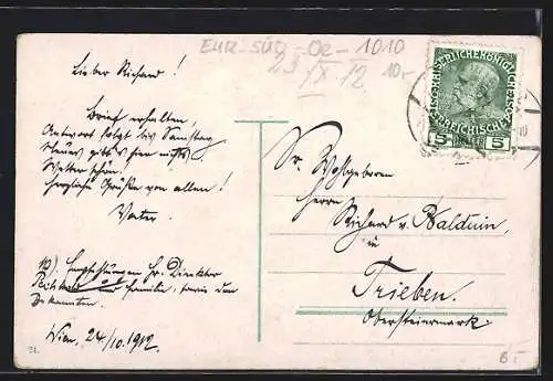 AK Wien, Hoher Markt mit Geschäften und Denkmal