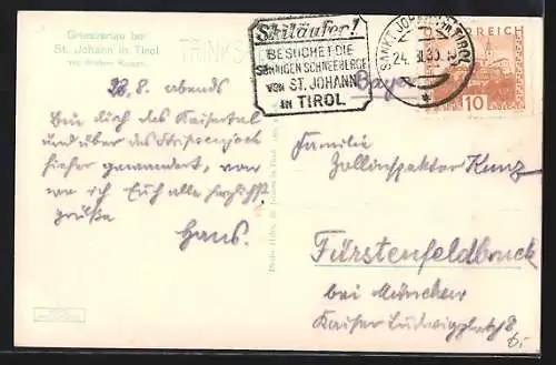 AK Griessenau bei St. Johann, Ortspartie mit Wildem Kaiser