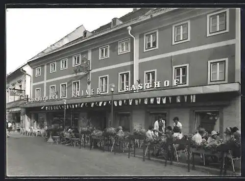 Foto-AK Villach, Konditorei und Gasthof Rainer, Kirchenplatz