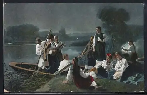 AK Typy malorosyjskie, Junge Ukrainer sitzen abends am Ufer