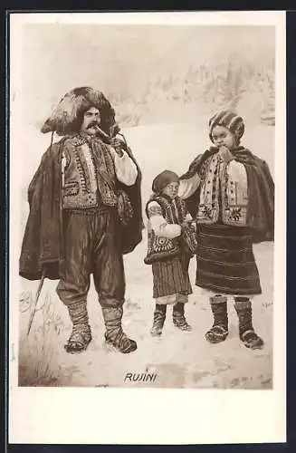 AK Rusíni, Ukrainisches Paar mit einem Kind