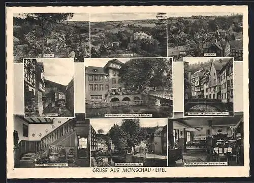 AK Monschau, Burg, Hotel Horchem, Friedrich Wilhelm Brücke