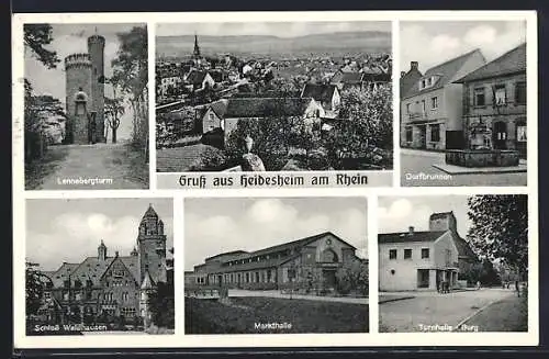 AK Heidesheim am Rhein, Dorfbrunnen, Markthalle, Schloss Waldhausen
