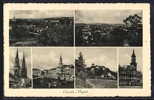AK Oelsnitz i. Vogtld., Teilansichten, Kirchtürme, Burg und Panorama