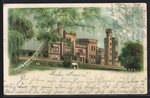 Lithographie Potsdam, Schloss Neubabelsberg im Grünen