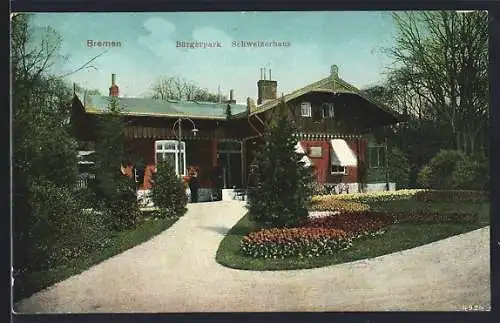 AK Bremen, Bürgerpark am Gasthaus Schweizerhaus