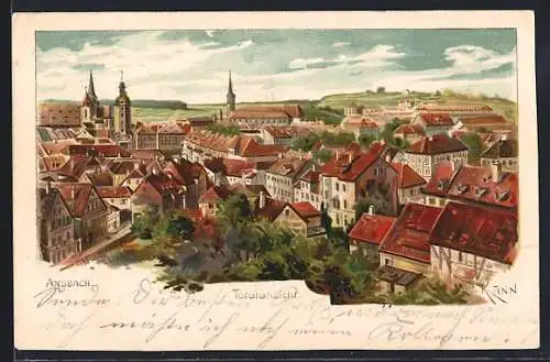 Lithographie Ansbach / Mfr., Totalansicht von der Ortschaft