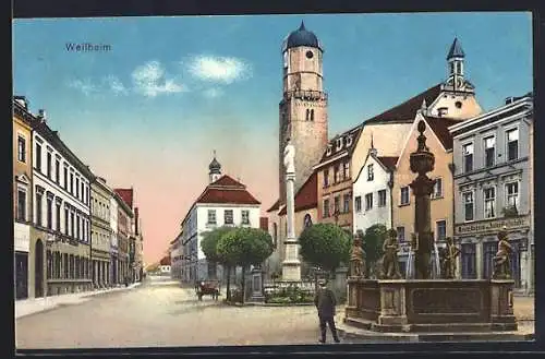 AK Weilheim / Obb., Strassenpartie mit Spaziergänger