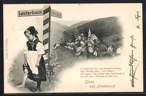 AK Lauterbach / Schramberg, Gesamtansicht mit Mädchen und Wegweiser