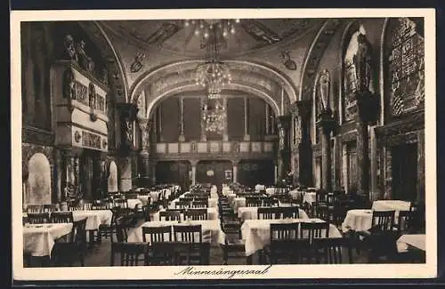 AK Berlin-Tiergarten, Restaurant Bayernhof, Potsdamer Str. 24, Innenansicht des Minnesängersaals