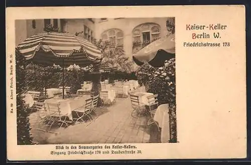 AK Berlin, Restaurant Kaiser-Keller, Friedrichstrasse 178, Blick in den Sommergarten