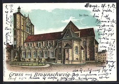 Lithographie Braunschweig, Blick auf den Dom