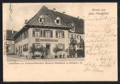 AK Haslach i. K., Gasthaus zur Sonne, Geburtshaus des Volksschriftstellers Heinrich Hansjakob
