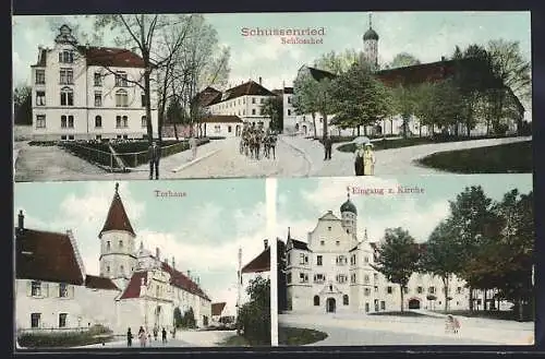AK Schussenried, Schlosshof, Torhaus und Eingang zur Kirche
