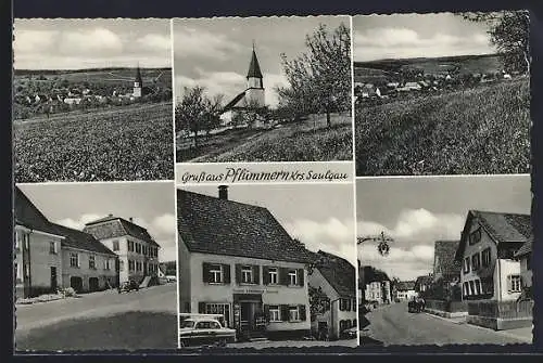 AK Pflummern /Saulgau, Geschäft Kolonialwaren, Flaschnerei, Elektro H. Hungerbühler