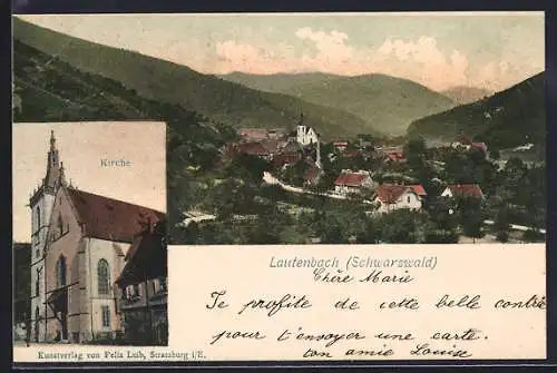 AK Lautenbach / Schwarzwald, Panorama und Kirche