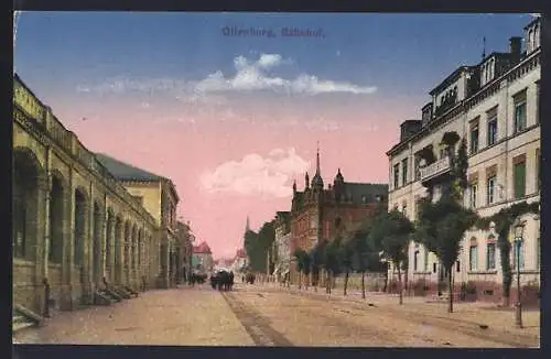 AK Offenburg, Strassenpartie am Bahnhof