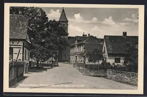 AK Scherzheim, Kirche, Schule und Kriegerdenkmal