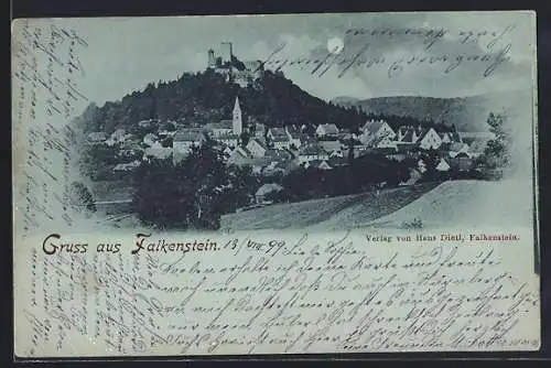 Mondschein-AK Falkenstein / Oberpfalz, Ortschaft mit Burg