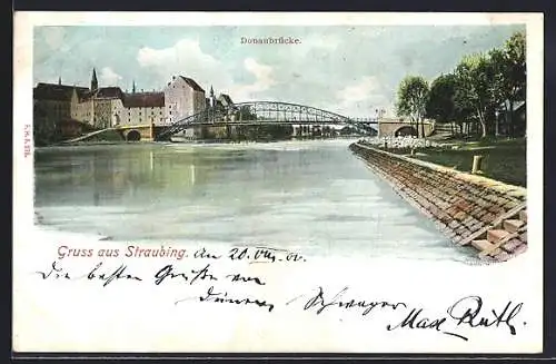AK Straubing, Partie an der Donaubrücke