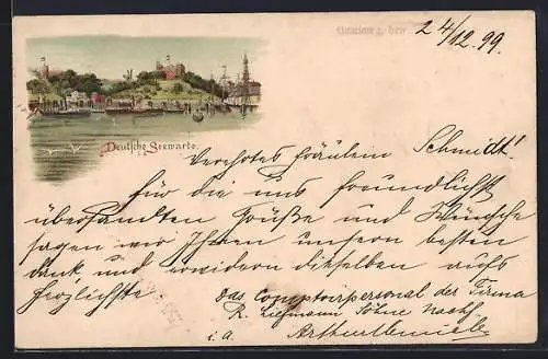 Lithographie Hamburg-St.Pauli, Deutsche Seewarte mit Dampfern