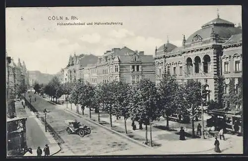 AK Köln-Neustadt, Hohenstaufenbad und Hohenstaufenring mit Autofahrer