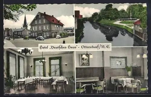 AK Otterndorf /N. E., Hotel Deutsches Haus, Aussen- und Innenansicht, Kanalpartie