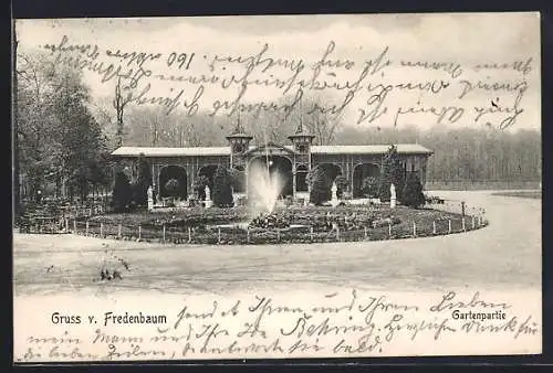 AK Dortmund, Vergnügungspark Fredenbaum, Gartenpartie mit Springbrunnen