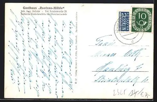 AK Rantzau b. Plön, Gasthaus Rantzau-Mühle, Inh. Aug. Asbahr, Strassenpartien