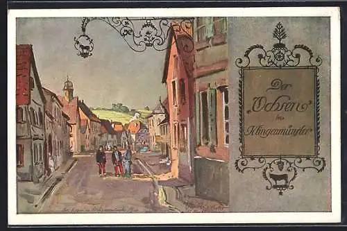 Künstler-AK Klingenmünster, Gasthaus Der Ochsen, Passanten im Ort