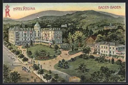 AK Baden-Baden, Hotel Regina mit Parkanlage