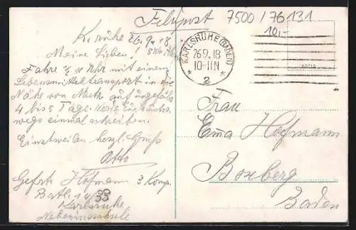 AK Karlsruhe, Strassenbahn und Geschäfte an der Kaiserstrasse