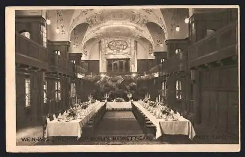 AK Berlin-Tiergarten, Bankett-Saal mit Festtafel im Restaurant Rheingold, Potsdamer Platz